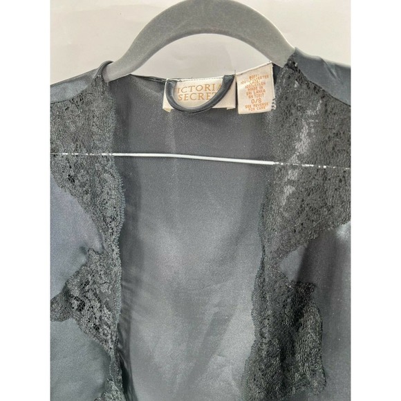 Victoria's Secret Vintage Gold Label O/S One Size Black Satin Lace Kimono Robe - Picture 2 of 6